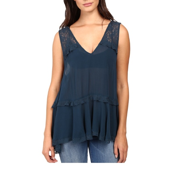 Free People Tops - Free People Lace Trapeze Sapphire Cami Tank Top